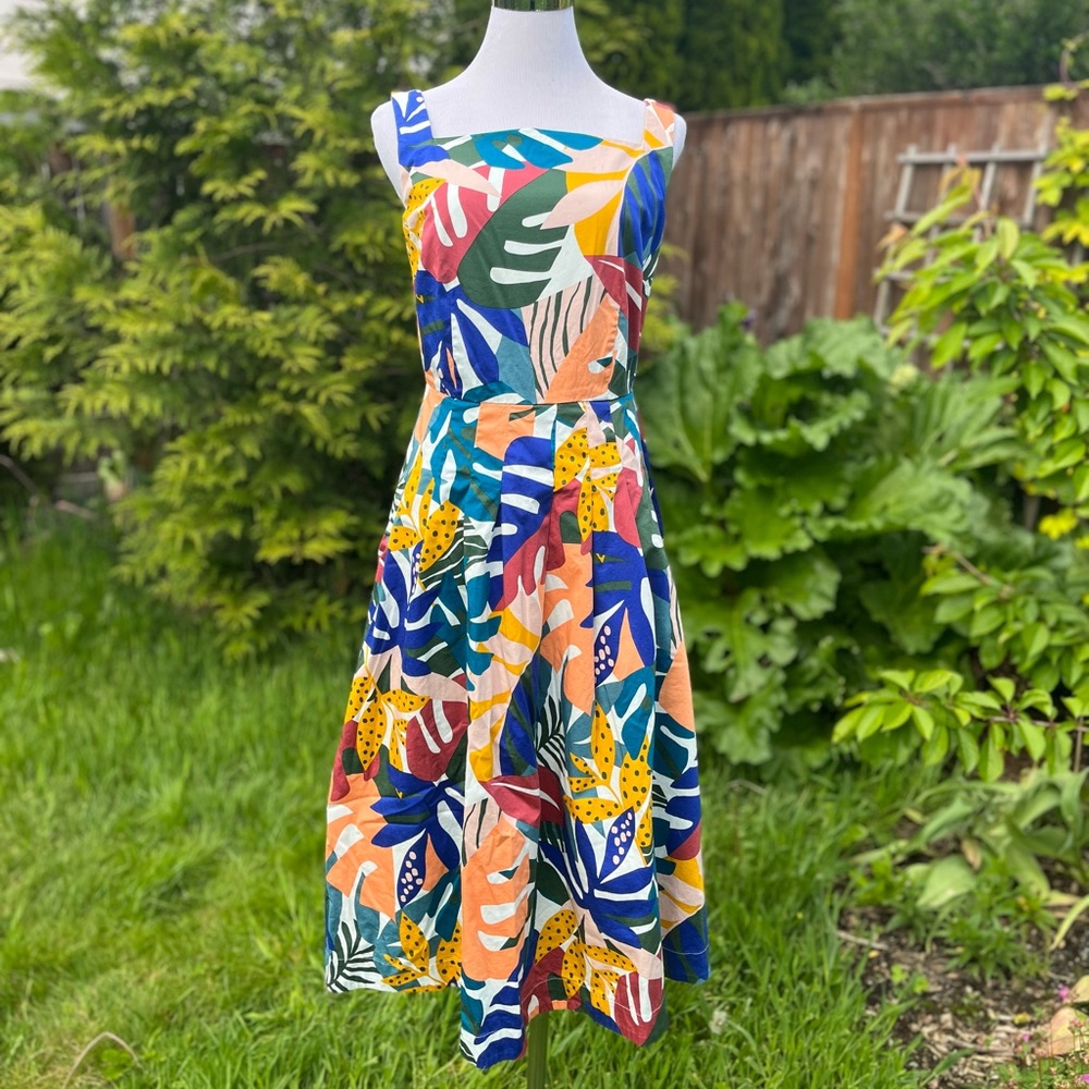 Boden Aubrey Cotton Midi Dress Pockets Ivory Floral Leaf‎ Size 4